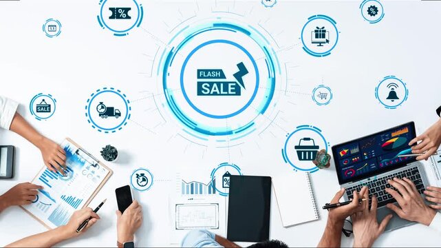 Flash sale icons show ecommerce, flash sale discount, and digital promotion. Flash sale drives customer shopping, flash sale marketing, and conversion growth. Funnel