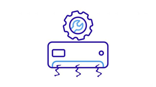 Animated line icon of air conditioner with wrench gear for maintenance service