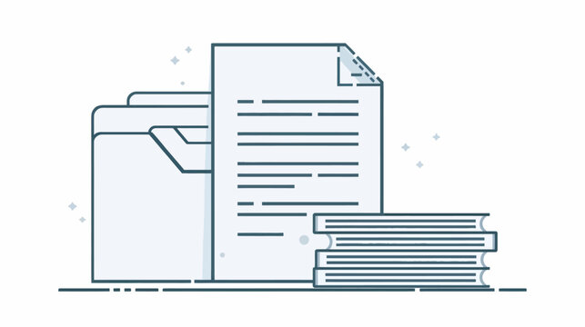 Illustration of organized documents, a file folder, and a stack of papers representing data management and office work.