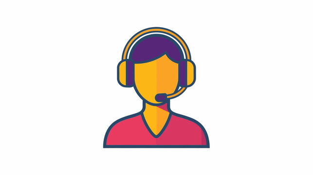 Flat design icon of a customer service representative wearing a headset with microphone.