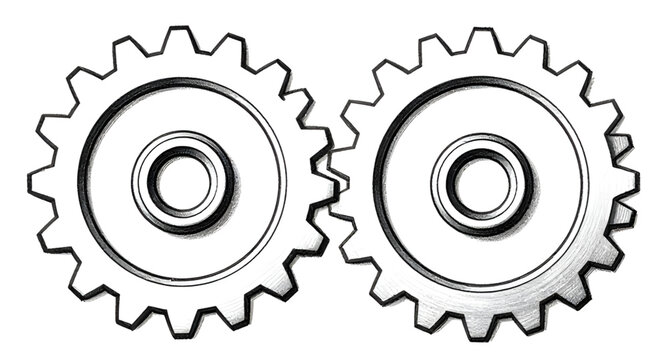 gear, gears, meshing, line, drawing, icon, vector, sketch, outline, mechanical, engineering, machine, industry, cog, rotation, mechanism, industrial