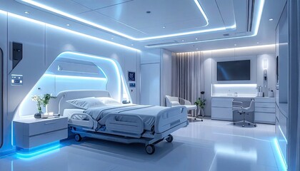 Fototapeta premium Modern hospital room interior featuring advanced medical technology