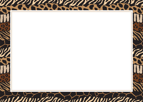 Abstract wavy animal skin border background on isolated white background. Vector illustration.