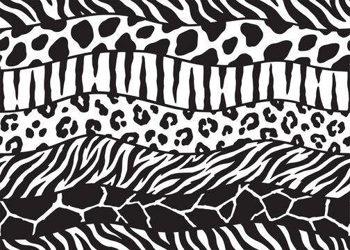 Abstract wavy animal skin mono seamless pattern design background. Animal print vector illustration background. Wildlife fur skin design illustration for web, home decor, fashion, surface, graphic des