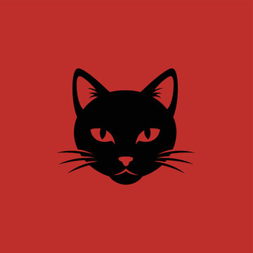 Minimalist Red Halftone Dot Pattern with Cat Ear Silhouettes