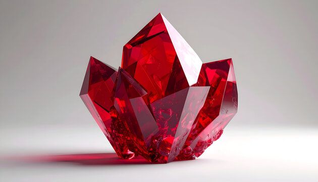 Vibrant Red Crystal Cluster with Sharp Facets and Subtle Shadow.