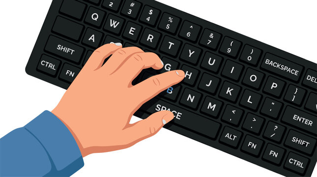 Vector Illustration of Hand Typing on a QWERTY Keyboard for Digital Work, Typing, and Office Productivity DesignsVector Illustration of Hand Typing on a QWERTY Keyboard for Digital Work, Typing, and O