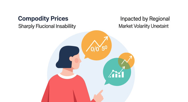 Woman analyzing market commodity prices and financial volatility trends. EPS Editable. Vector Illustrations.