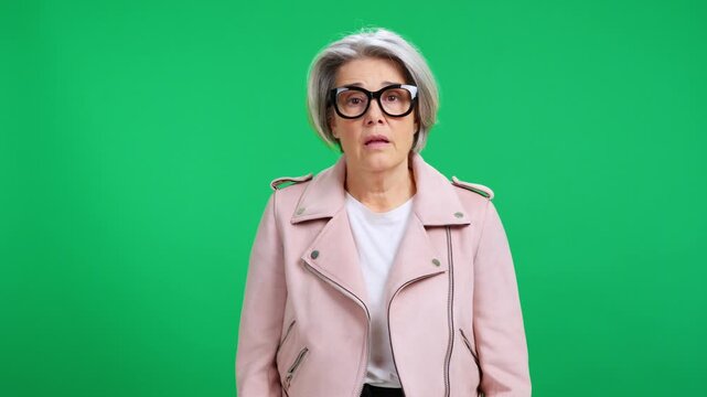 Stylish senior woman arguing and getting angry in a studio