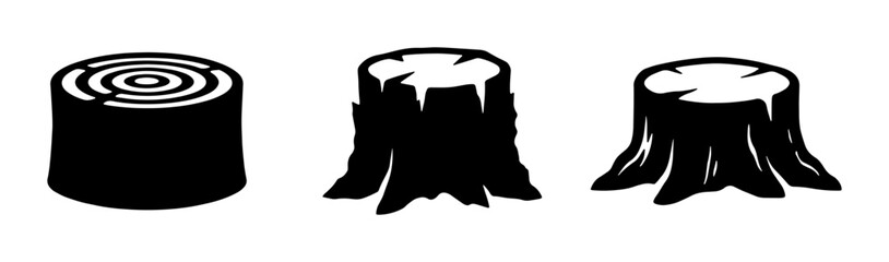 Tree Stump Icons, Wood Slice Vector Graphics, Forest Remnants, Rustic Design Elements, Nature Symbols © Sharmin