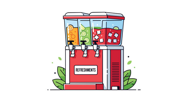 Triple Tank Frozen Slushie Machine Illustration with Colorful Fruit Drinks and Refreshing Ice for Summer Beverage Concept