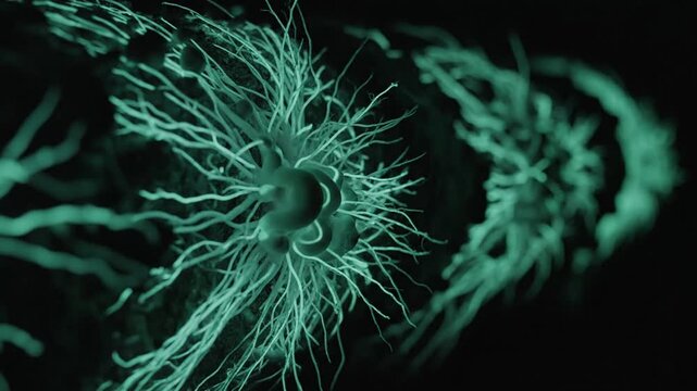 Neuron Like Cell Imaging in Green Biolight Channeling Action in Deep Microscope Setting