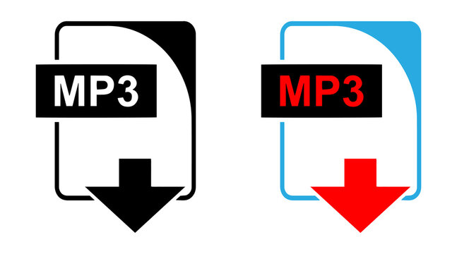 MP3 Download Icon Set &ndash; Audio File Download Vector Illustration