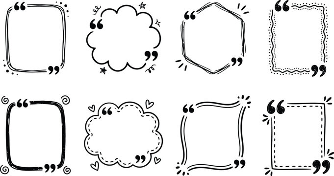 Hand drawn quote bubble frames set with doodle speech boxes for social media text design
