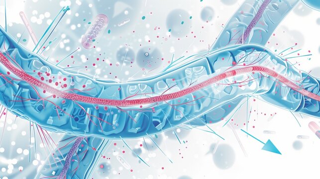 Medical infographic illustration of Dent disease pathogenesis, CLCN5 gene mutation pathway diagram, proximal tubule cell cross-section, arrows showing protein transport failure