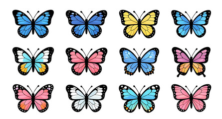 colorful butterfly collection illustration, vibrant butterfly vector set, decorative flying insects artwork, multicolored butterfly clipart, spring butterfly design collection, artistic butterfly illu © mrpixel
