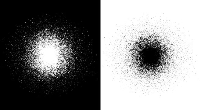 Sparks magic particles dust spray with glowing light orb and dark smoky halo, abstract smoky texture on dark background