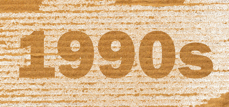 Vintage 1990s Typography on Corrugated Cardboard Texture with Rough Grain Background
