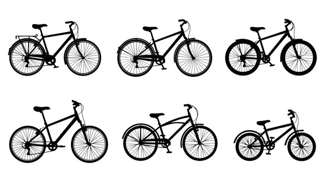 Collection of Bicycle Silhouettes: Diverse Styles and Types