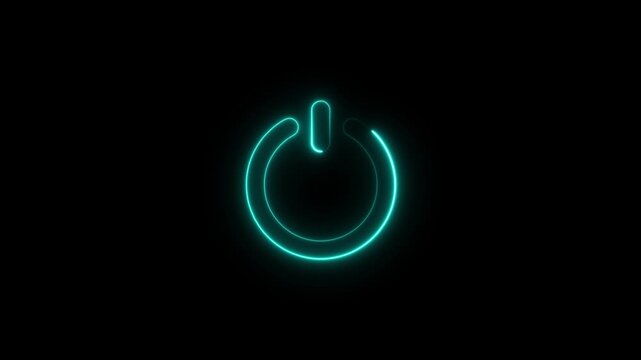 Abstract Glowing Neon  Power Button Icon on Black Background for Energy and Start Concept