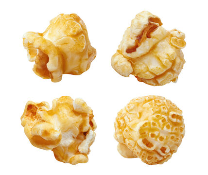 Set of delicious popcorn kernels, isolated on black background