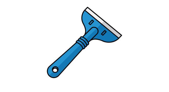 Blue Hand Scraper Tool Illustration for Winter Ice Removal and Surface Cleaning Isolated on White
