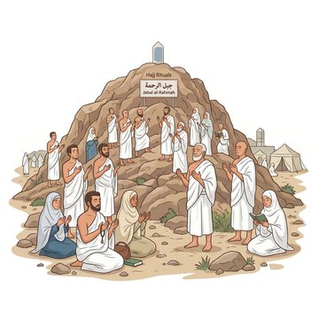 Detailed Scene of Muslim Pilgrims Supplicating at Mount Arafat
