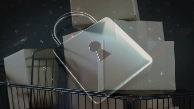 Letters drifting causing metal lock fading, rotating and settling above cart boxes showing security