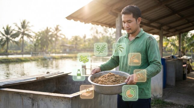 Thai Farmer With Fermented Feed And AR Interface