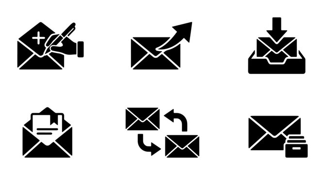 Email Communication Icons, Digital Messaging Symbols, Electronic Mail Vector Set, Correspondence Graphics