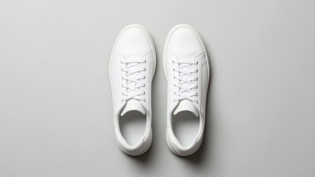 White Lace-up Casual Shoes on Light Gray Surface