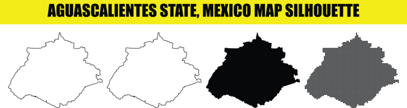 Aguascalientes state Mexico map silhouette white outline filled dotted vector.