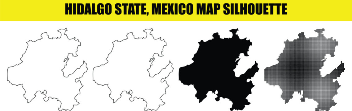 Hidalgo state mexico map silhouette design including outline contour solid black shape and modern dotted pixel pattern style.