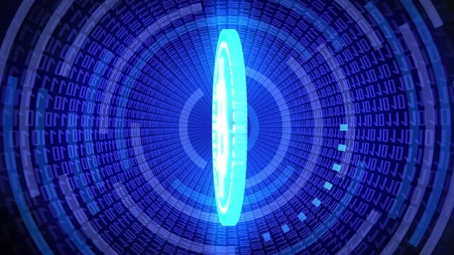 Rotating Cryptocurrency Bitcoin with Binary Code in Background