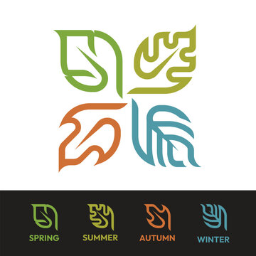 Four season leaf symbol chart with spring summer autumn and winter vector design