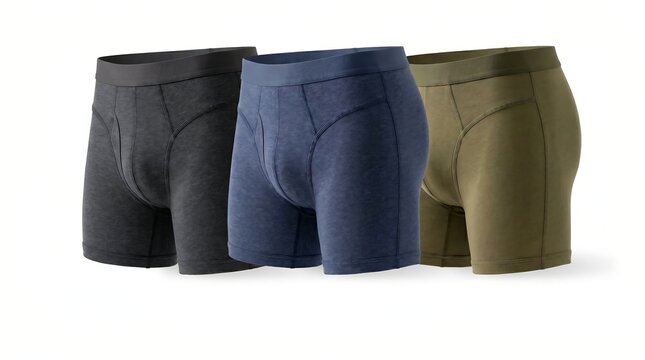 Men's boxer briefs set in three colors isolated on white background