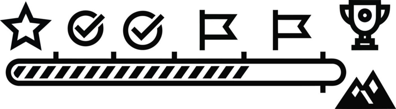 Progress Bar with Goal Icons: Star, Checkmarks, Flags, Trophy, Mountains
