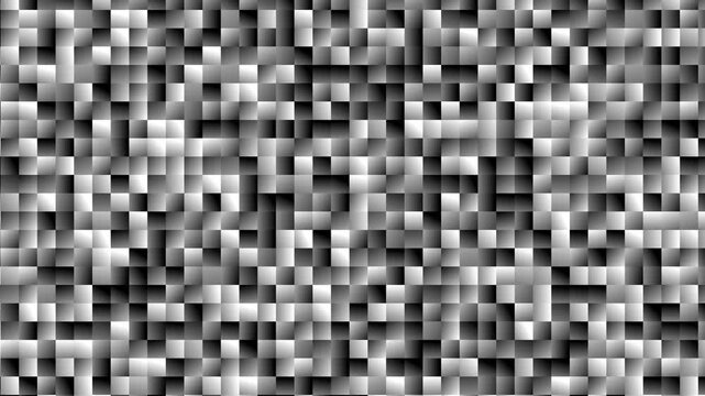 Abstract background with many small square shapes in shades of black white and gray creating a modern digital pixel pattern design.