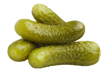 Naklejka premium Pickled cucumbers gherkins group, isolated on cutout transparent background