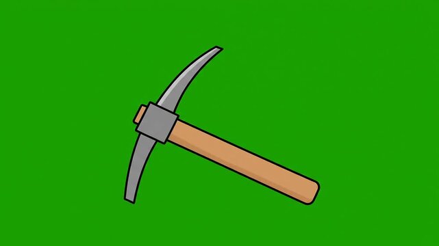 Illustration of a pickaxe with a wooden handle and metal head on a green background