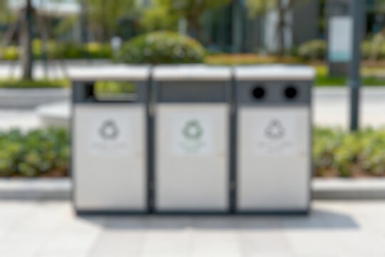 Blurred recycle containers in a clean interior environment supporting ecofriendly waste management and green living concepts.