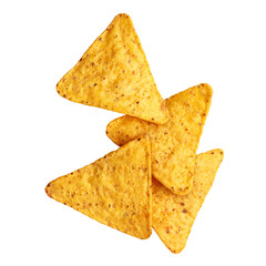 Fototapeta premium Nacho tortilla chips floating, isolated on cutout transparent background