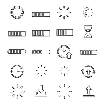 Black and white loading icons set.