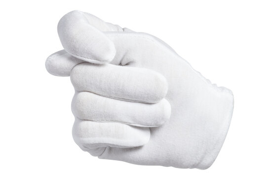 White gloved hand making fig gesture, isolated on cutout transparent background