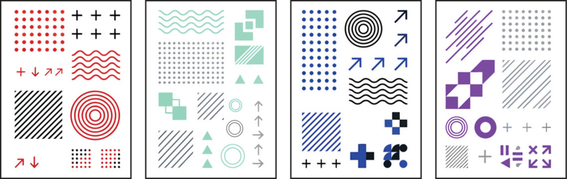 Abstract geometric shapes collection, modern swiss design elements vector set, minimalist brutalist pattern assets for poster and web design