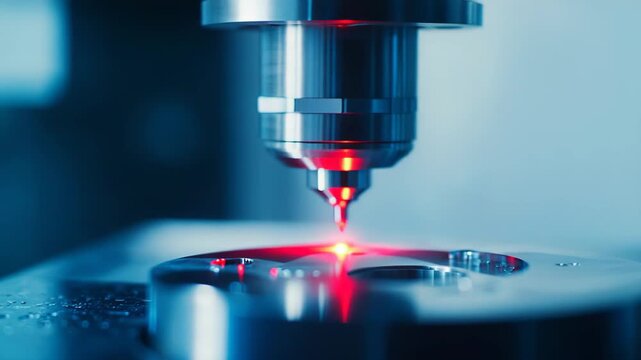 Laser engraving machine working on a metal surface, creating precise patterns and demonstrating advanced industrial technology, automation, and engineering