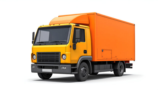 Bright Yellow Box Truck with Orange Cargo Container.