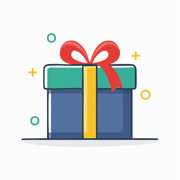 Gift Box with Red Ribbon and Confetti