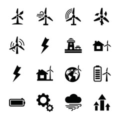 Wind turbines and energy icons set. © ahmad