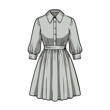 Fashion Illustration of a Grey Shirt Dress
